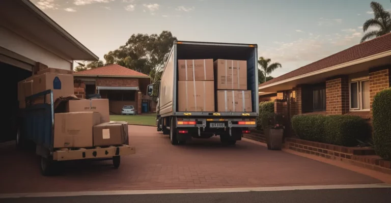 Photo of moving van with boxes outside a house.