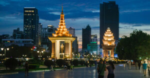 Nighttime photo of Cambodian street.