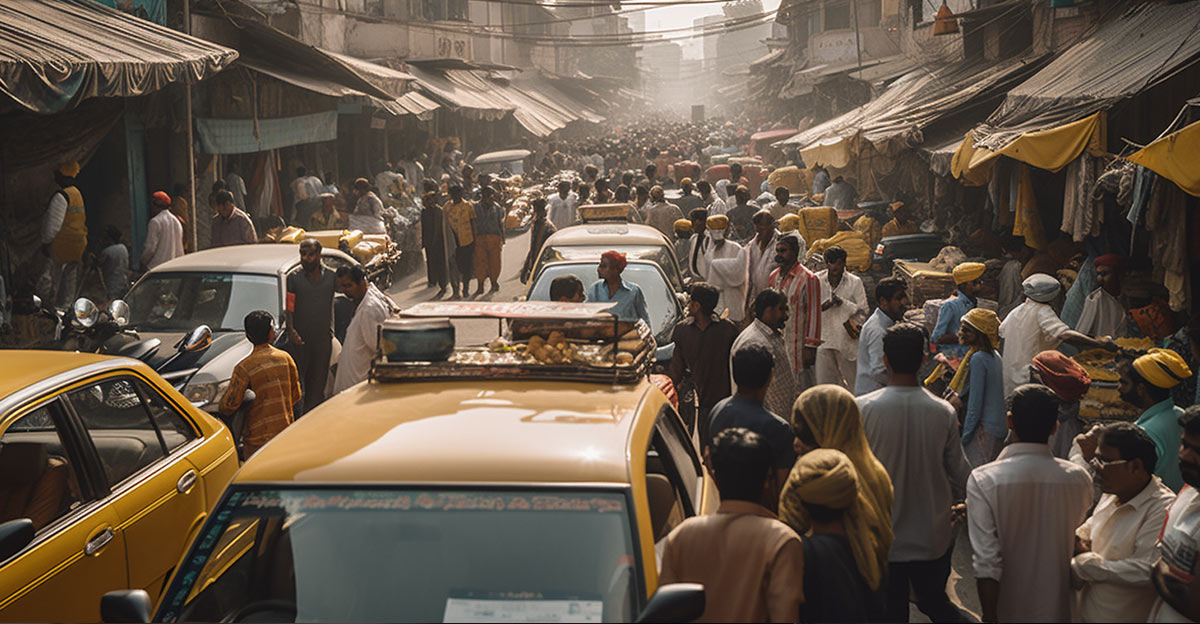 Photo of busy Indian market.