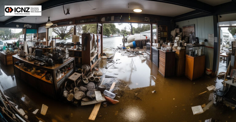 Photo of shop or commercial location that has been flooded in New Zealand.