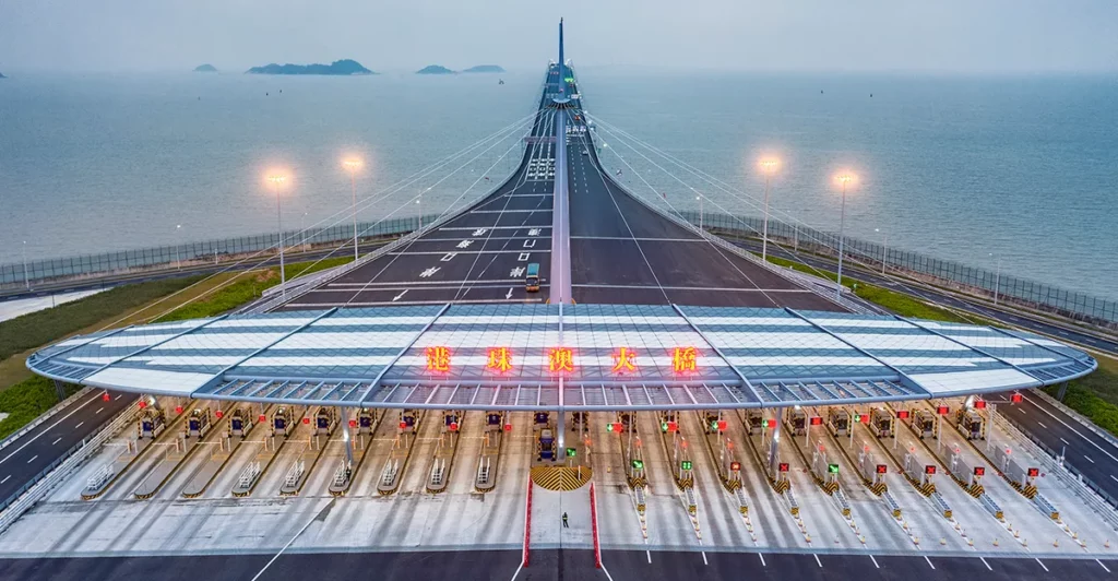 An aerial photo of Hong Kong-Zhuhai-Macao Bridge.