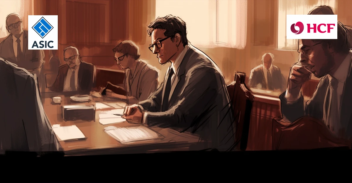 A sketch of people in a courtroom.