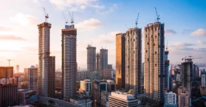 A photo of Buildings in India under construction.