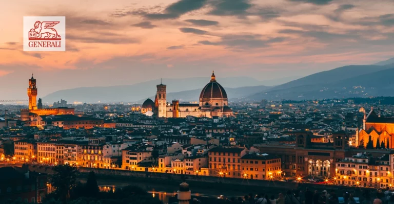 A photo of beautiful architecture in Italy. Generali logo in top left corner.