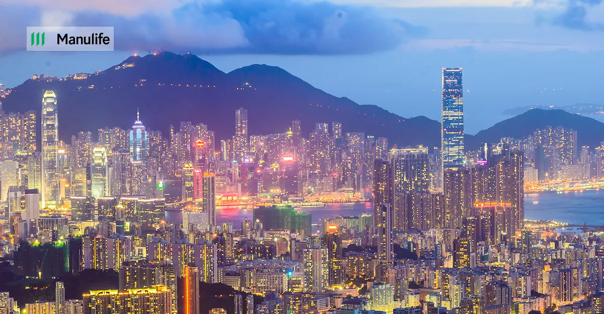 A photo of Hong Kong. Manulife logo in top left corner.
