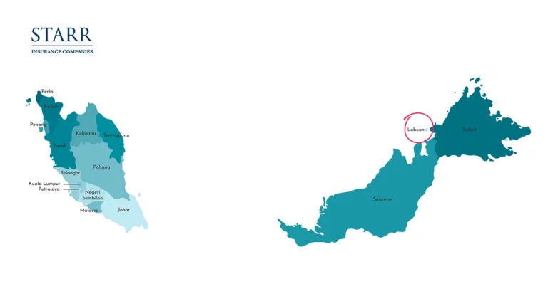 A photo of a map of Malaysia with Labuan circled. Starr logo in top left corner.