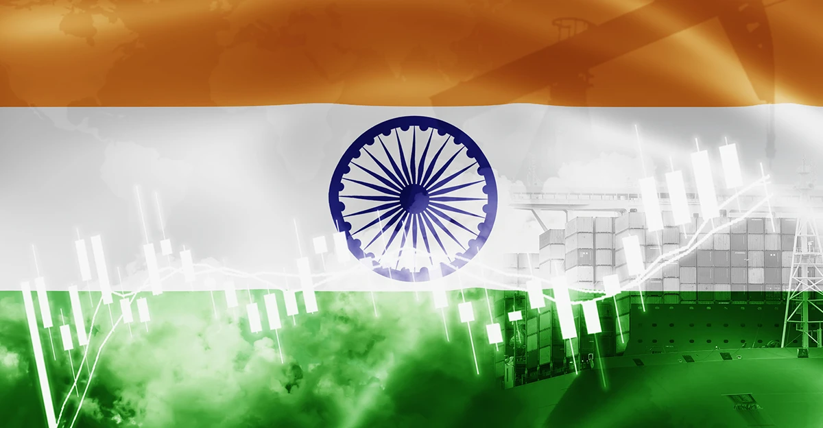 An indian flag with a stock market background.