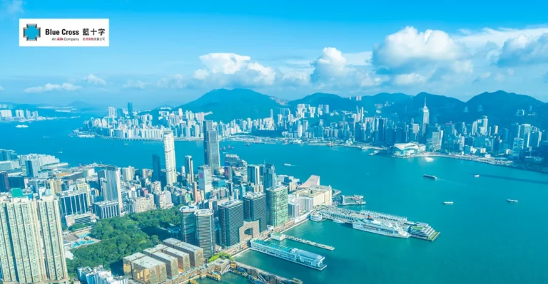 An aerial view of the city of hong kong.