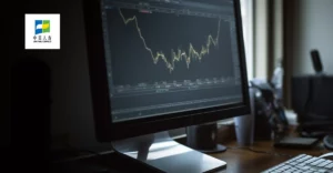 A computer screen with a stock chart on it.