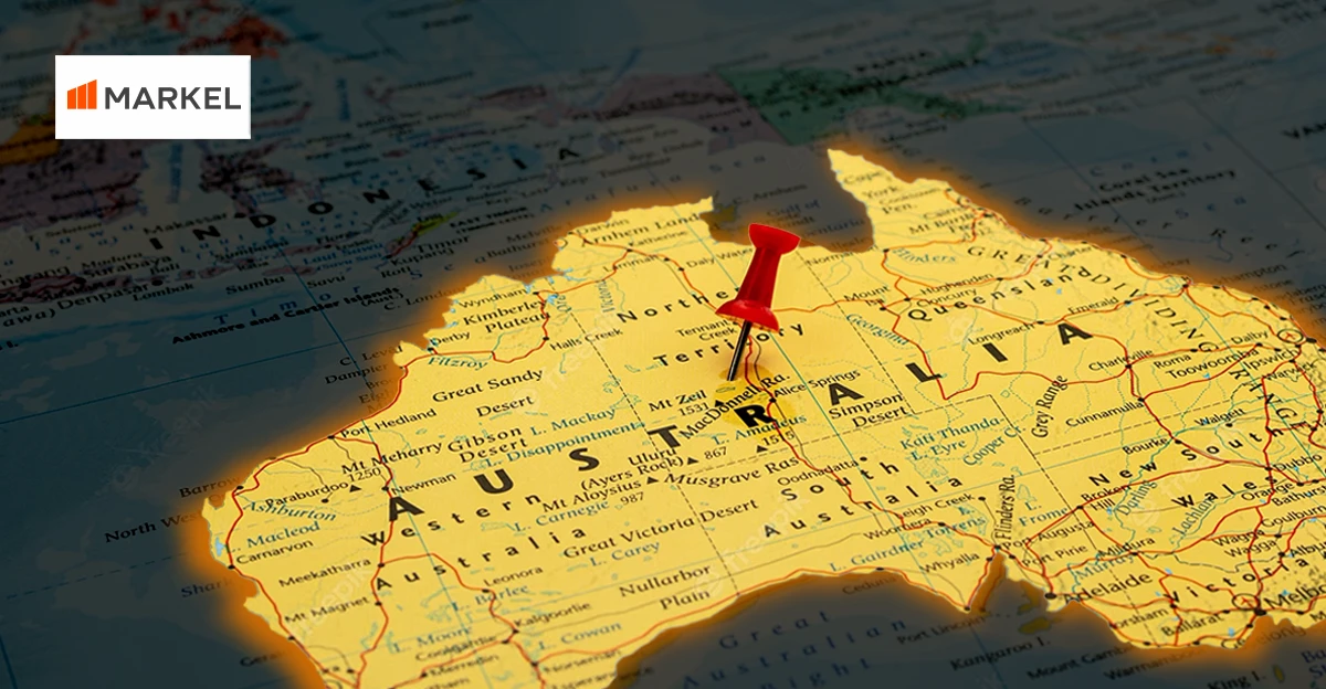 A red arrow pointing to australia on a map.
