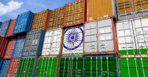 A group of containers with the indian flag on them.