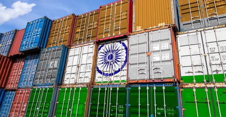 A group of containers with the indian flag on them.