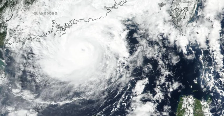 A satellite image of a cyclone in the ocean.