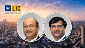 LIC elevates Shatmanyu Shrivastava to CFO, Varadarajan Muthuvenkataraman named CRO LIC logo with two circular portraits of men against a city skyline backdrop
