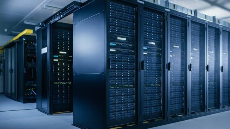Data centre server racks in a modern facility, related to insurance capacity increase.