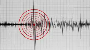 Seismograph-like waveform on a grid with a red bullseye target at the center of concentric circles overlapping the signal, right around the origin.