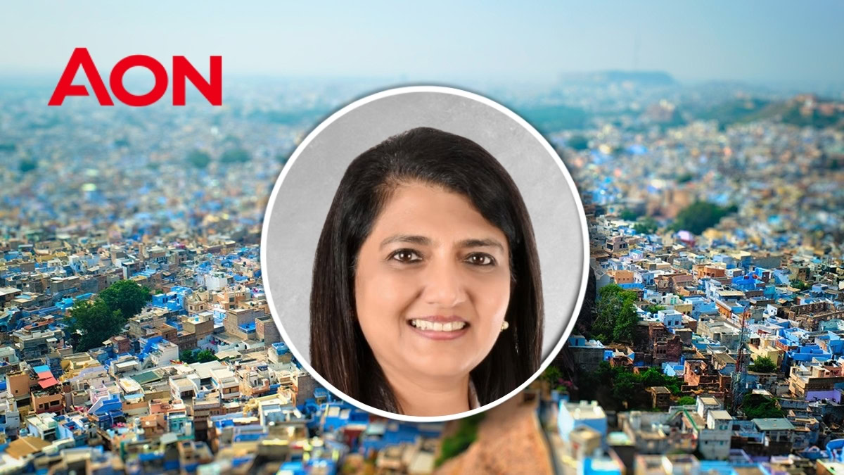 Nayana Mitter, leading GCC strategy at Aon, with a cityscape background.