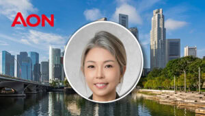 Stara Low, head of growth at Aon, in Singapore with city skyline background.