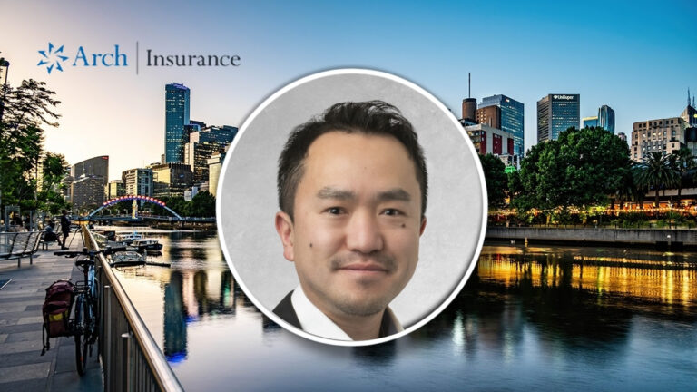 Circular headshot of a man overlaid on a city skyline with the Arch Insurance logo in the background.