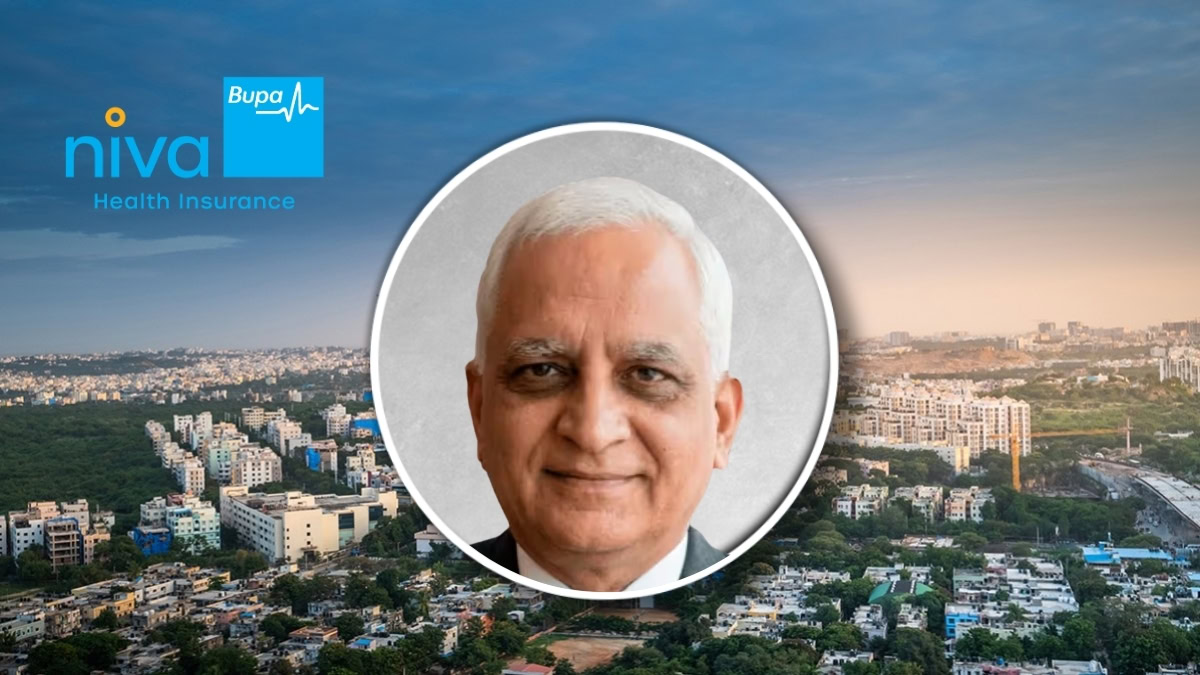 Ashwani Bhatia appointed Niva Bupa chairman, image of him with cityscape background.