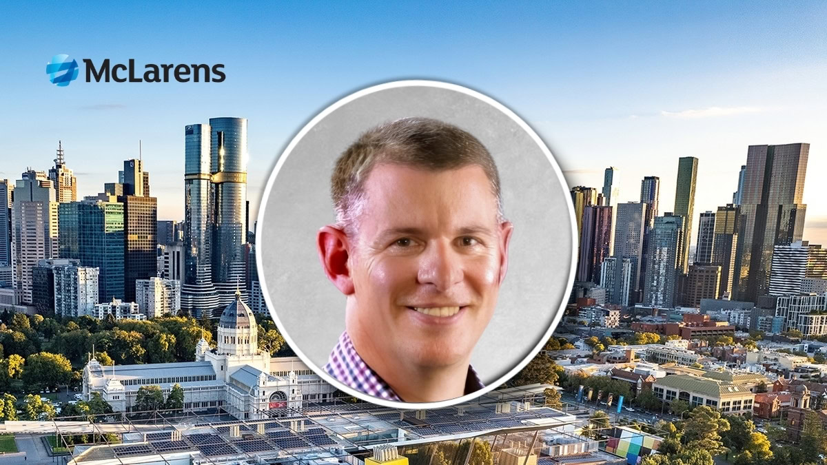 McLarens logo with a city skyline background and a circular headshot of a smiling man in the center.