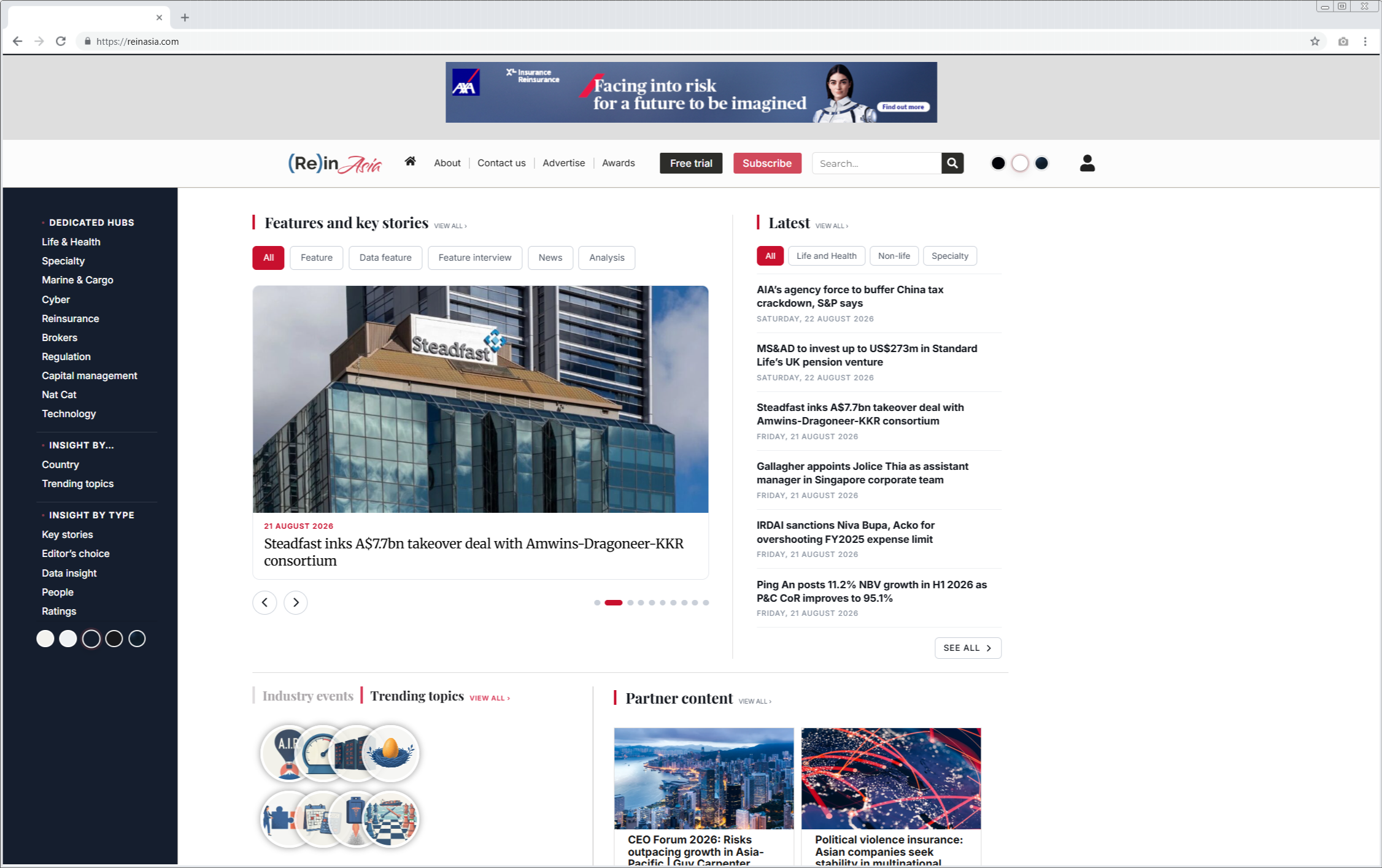 Current AXA XL display advertising placement on (Re)in Asia