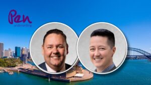 Pen Underwriting Australia elevates Behm, Synnott to leadership roles Promotional banner for Pen Underwriting featuring two round headshots over a Sydney harbor backdrop and the Pen Underwriting logo in the top left.