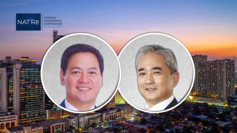 Two men’s headshots in overlapping circular frames over a city sunset background, with the NAT Re logo in the top-left corner.