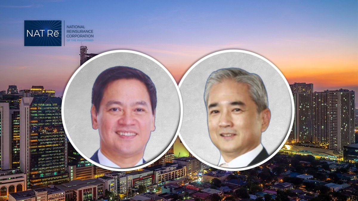 Two men’s headshots in overlapping circular frames over a city sunset background, with the NAT Re logo in the top-left corner.