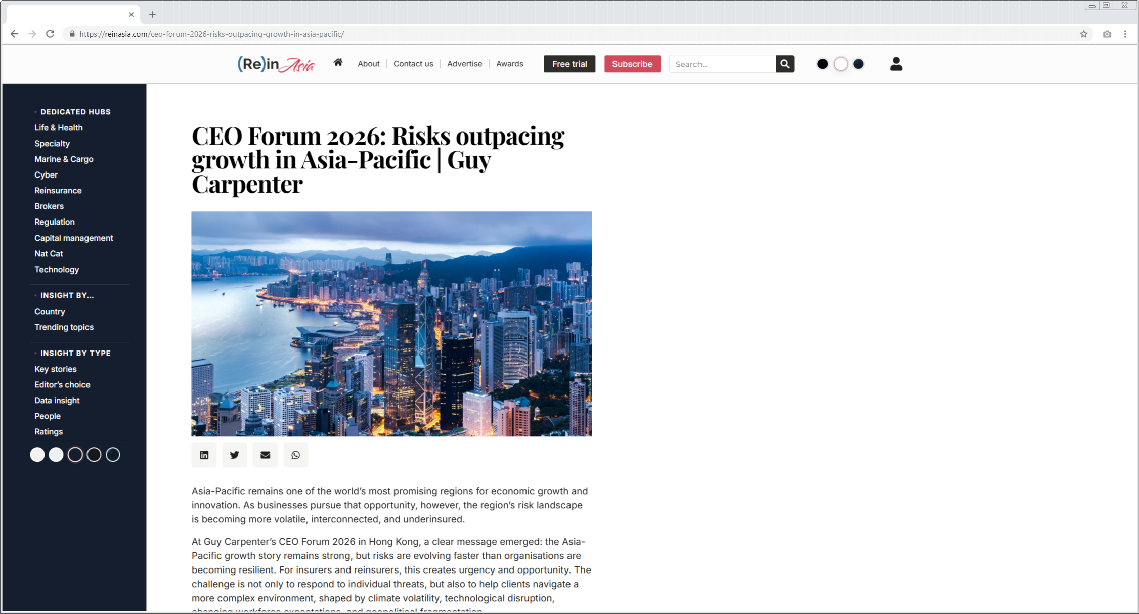 Guy Carpenter partner content example on (Re)in Asia