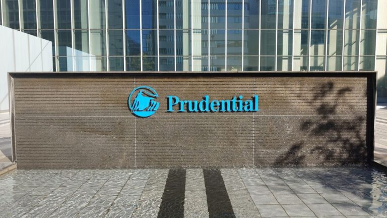 Prudential Financial logo on building exterior in the US.
