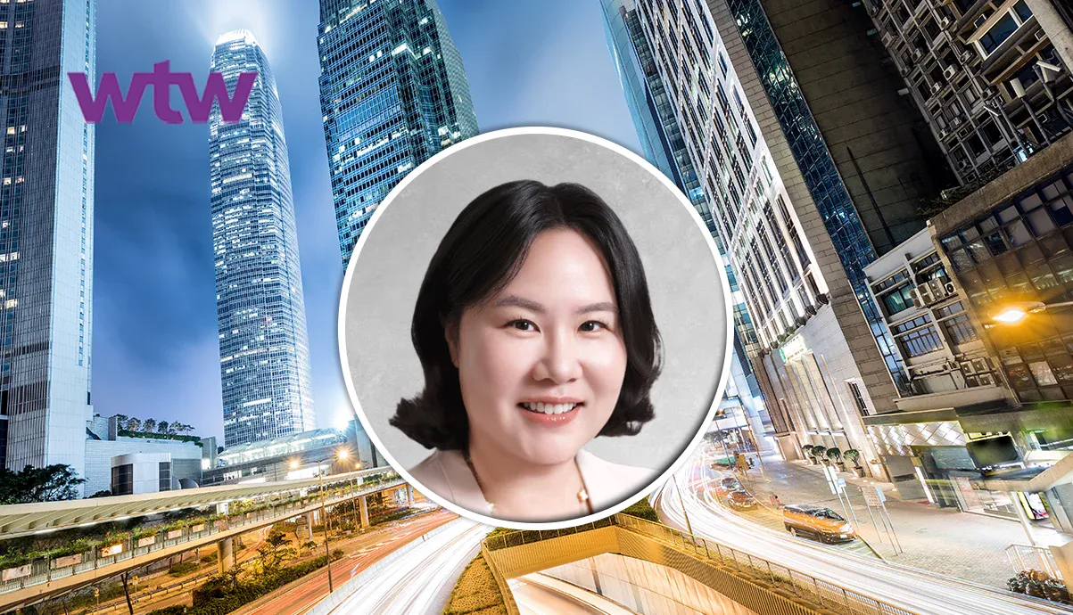 Jayne Bok, appointed head of Hong Kong and Macau at WTW, in a cityscape background.
