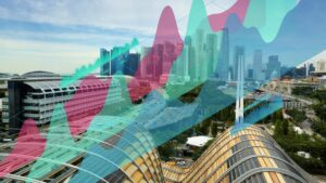 Singapore city skyline with financial graphs overlay, representing economic growth.