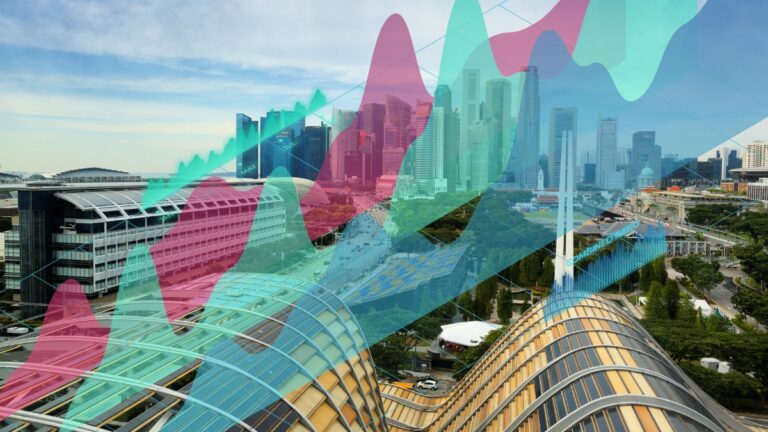Singapore city skyline with financial graphs overlay, representing economic growth.