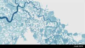 Map of a river network with blue water bodies and tributaries.