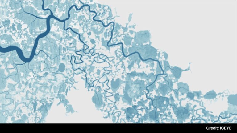 Map of a river network with blue water bodies and tributaries.