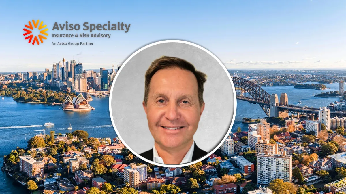 Eric Wojcik, banking and surety specialist at Aviso Specialty, pictured against the Sydney Harbour skyline.