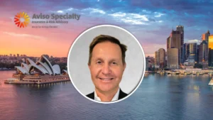 Eric Wojcik, banking and surety specialist at Aviso Specialty, pictured against the Sydney Harbour skyline.