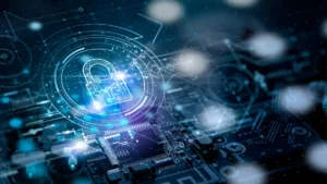 KIRI calls for insurers to expand cybersecurity risk management beyond individual security controls Digital padlock graphic above a computer circuit board, representing cybersecurity and technology risk.
