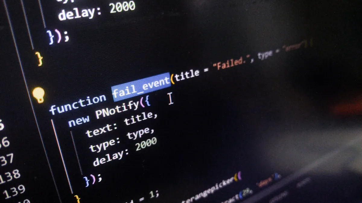 Computer screen displaying PHP code for a failure notification function.