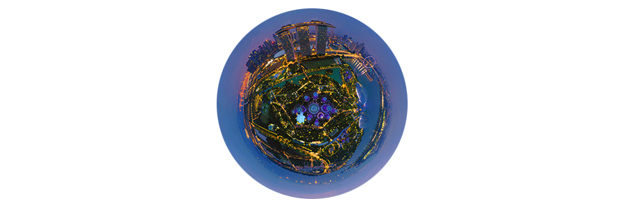 Tiny planet spherical photo of Singapore city.